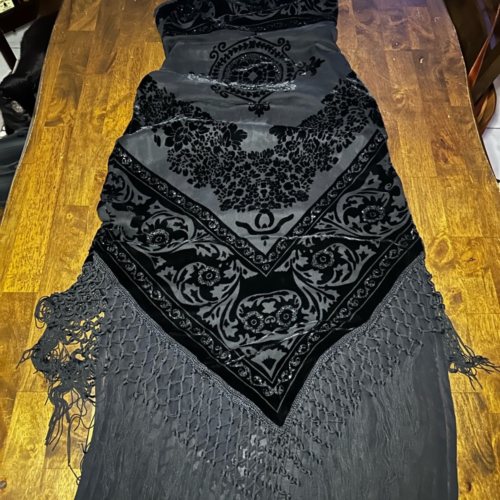 Vintage Sue Wong Dress Gown Size 10 Halter Prom Formal Beaded Fringe Silk Blend